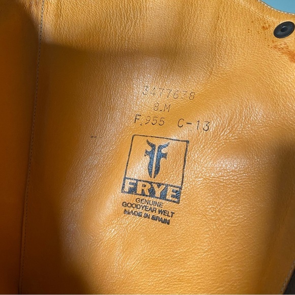 Frye Embroidered Logo Brown Equestrian Tall Riding Boots Back Zipper Size 8 - Picture 8 of 9